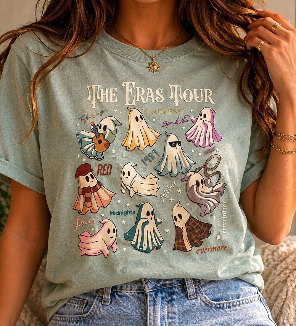 Taylor Swift Eras Ghost Tour Women's Large Mint Green Halloween Parody Tee